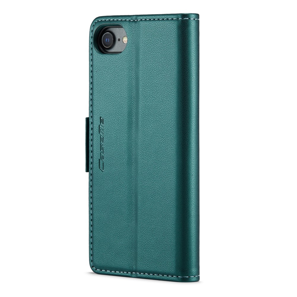 iPhone SE (2022/2020) / 8 / 7 / 6S Leder Tasche Flip Wallet Etui mit Kartenfächern Litchi Look (RFID Schutz) - Grün