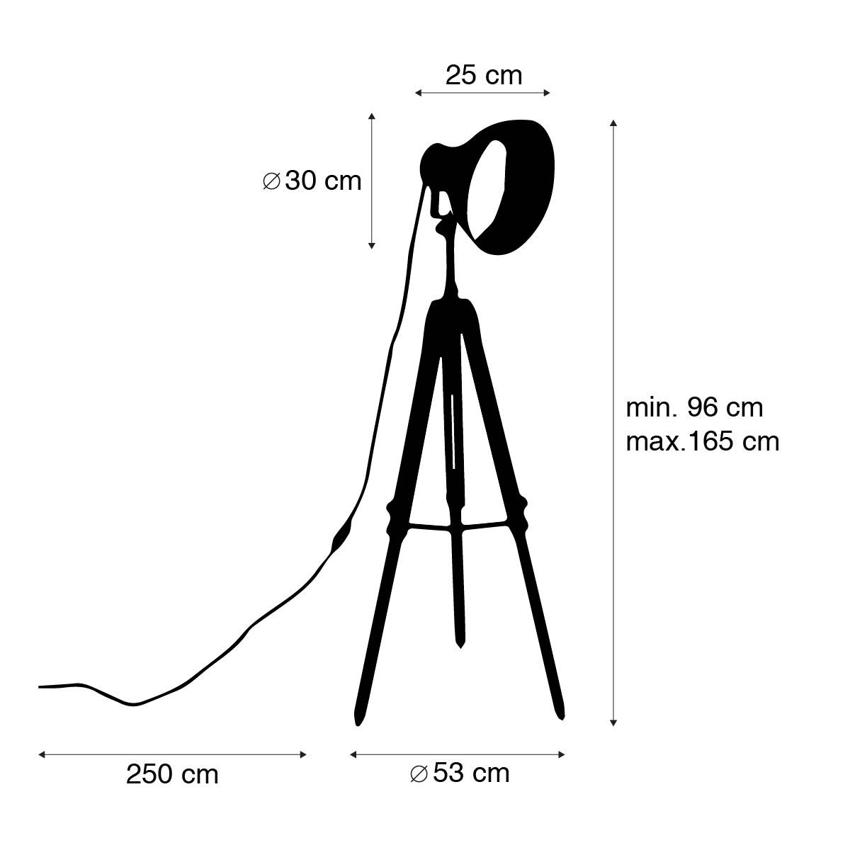 Industriële tripod vloerlamp zwart met hout - Mangoes