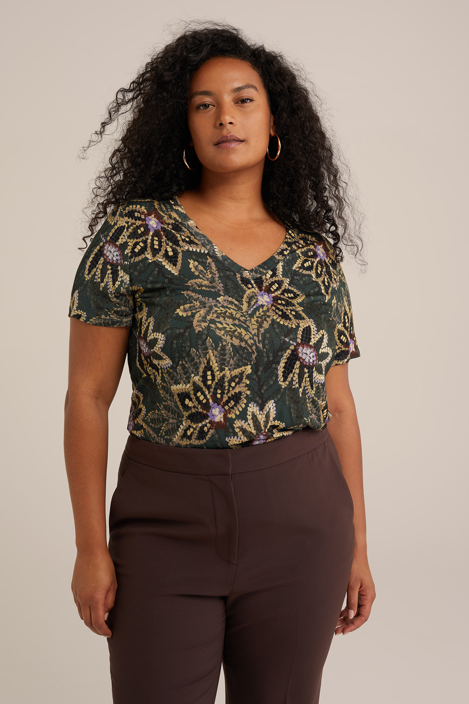 T-shirt met dessin - Curve WE Fashion Donkergroen