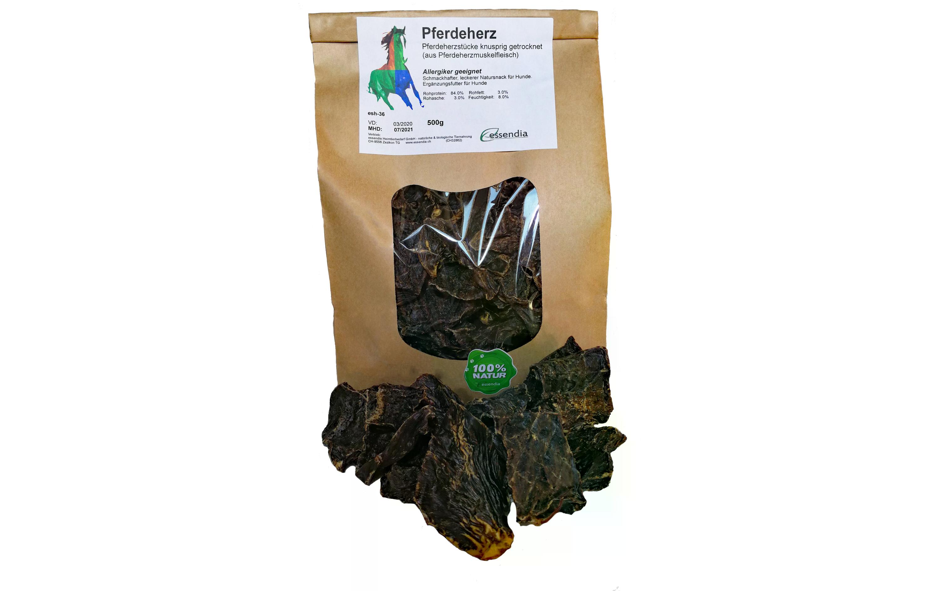 Kausnack Pferdeherz, 500 gHochwertiger Kausnack für Hunde, 100% Pferd