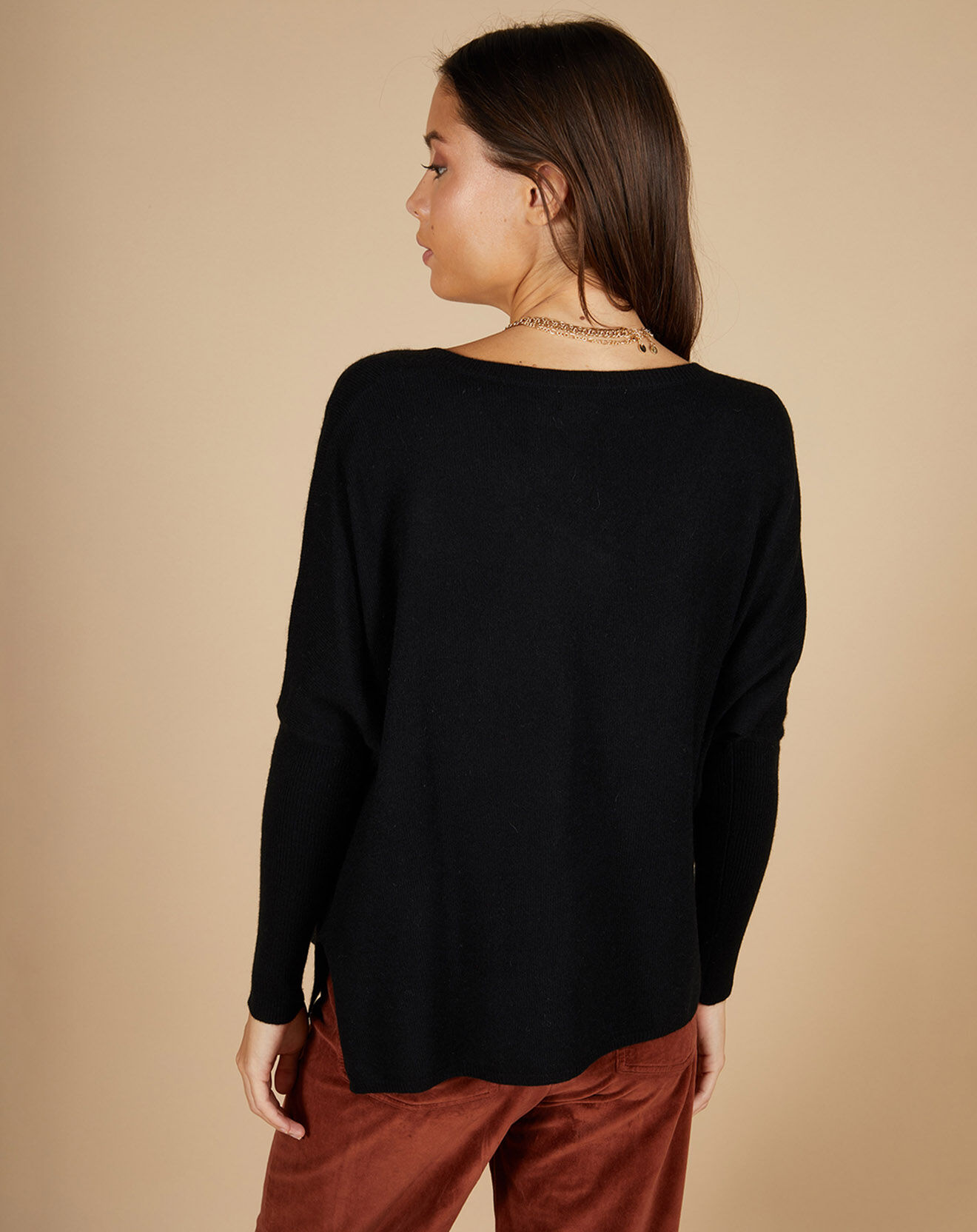 Cashmere Tribu Pull poncho 100% Cachemire Emma col V noir