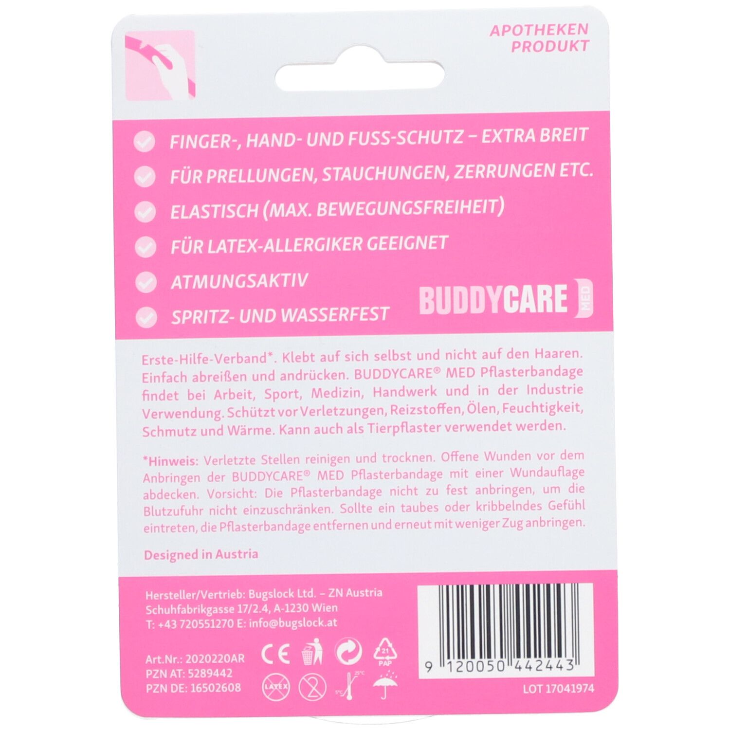 BUDDYCARE® MED Pflasterbandagen CAMOUFLAGE PINK 5 cm x 4,5m Latexfrei