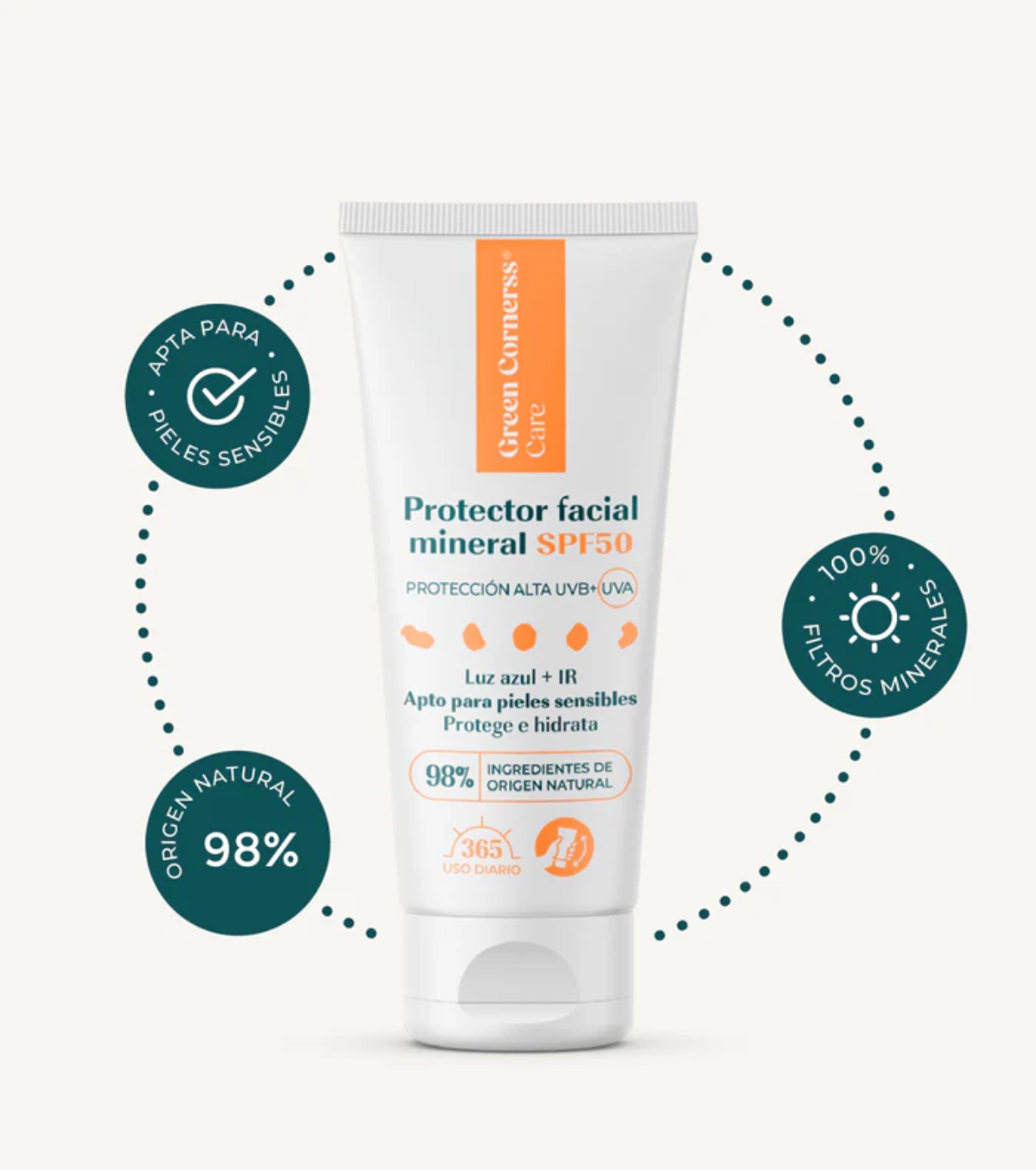 Green Cornerss - Protetor Solar Facial Mineral com Cor FPS 50 - Pele Sensível