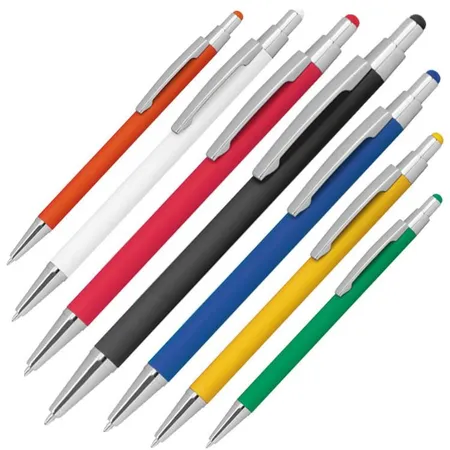 Macma Touchpen Kugelschreiber aus Metall, gummiert, 7 Stück in verschiedenen Farben
