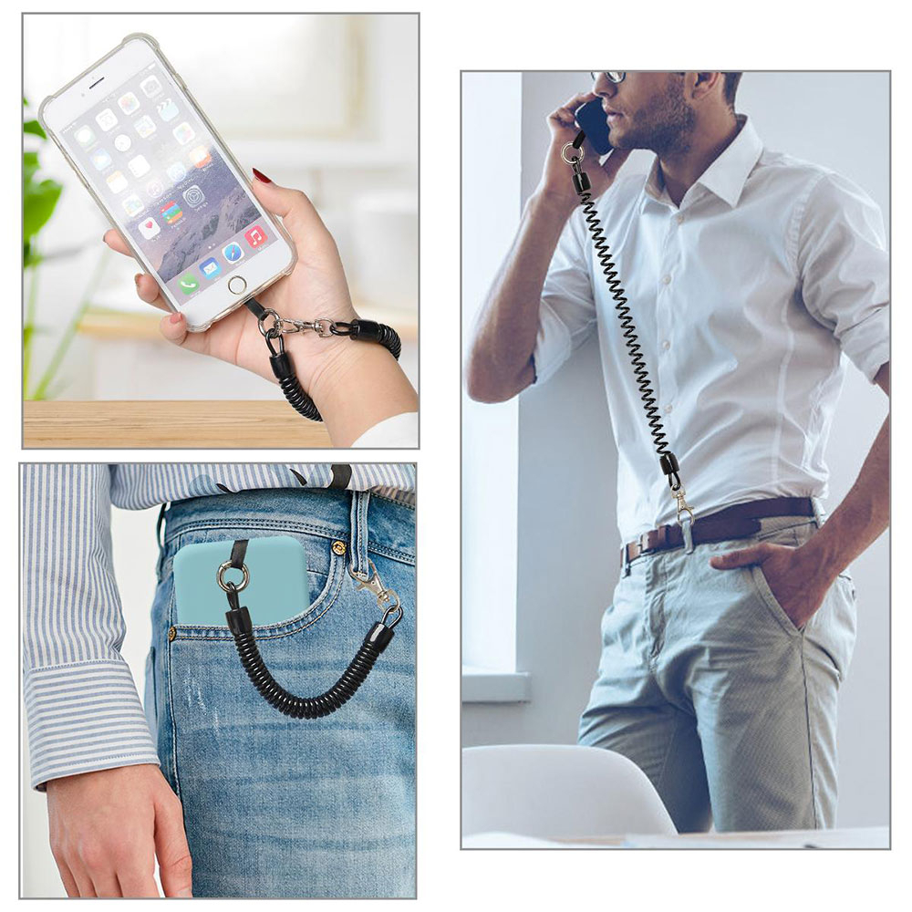 (20-90cm) Anti-Lost Universal Spiralkabel Handykette für Schutzhülle   2x Selbstklebende Einlagen - Transparent