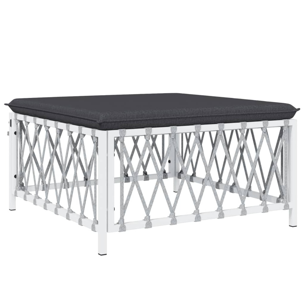 Salon de jardin meuble d'extérieur ensemble de mobilier avec coussins 6 pièces blanc acier