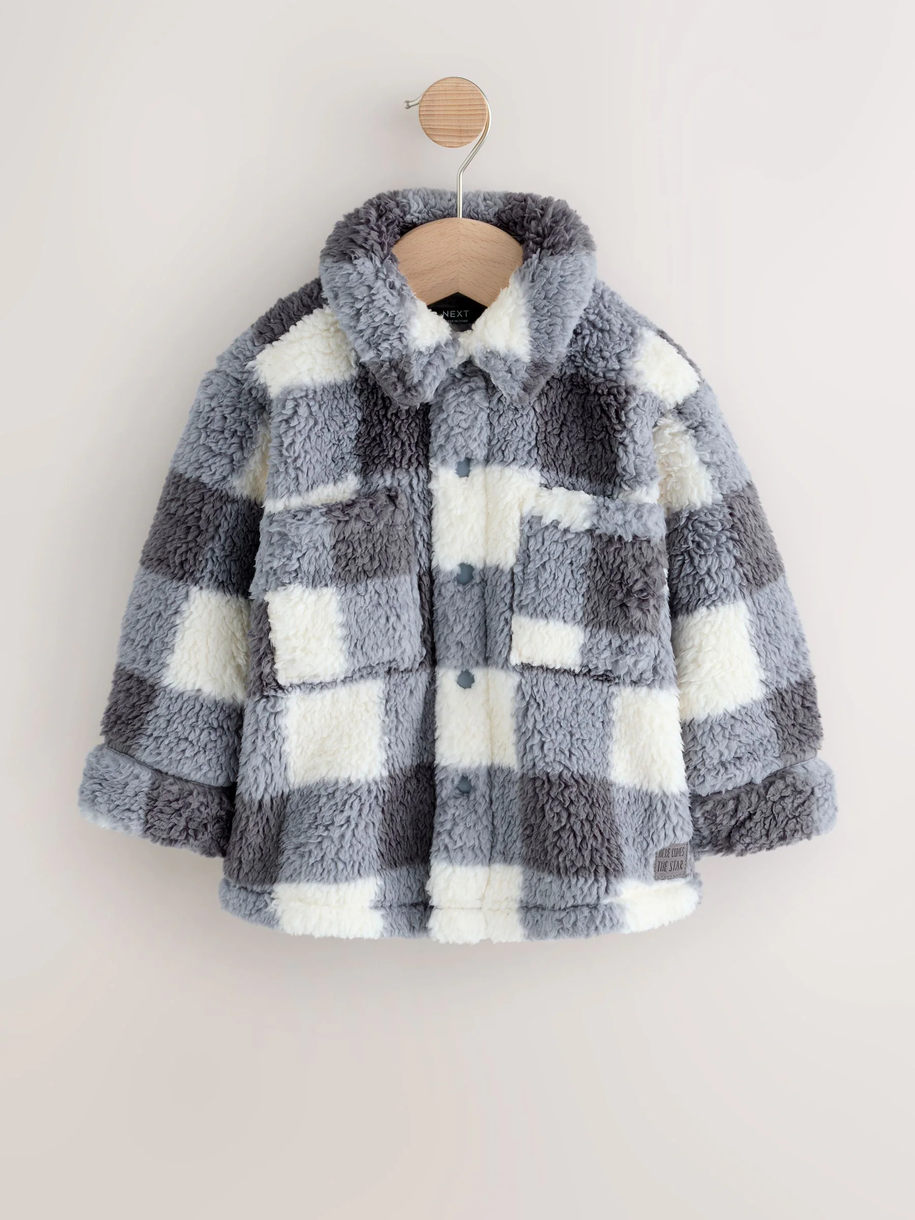Grijs dambordpatroon - Fleece shacket van borg (3 mnd - 7 jr)