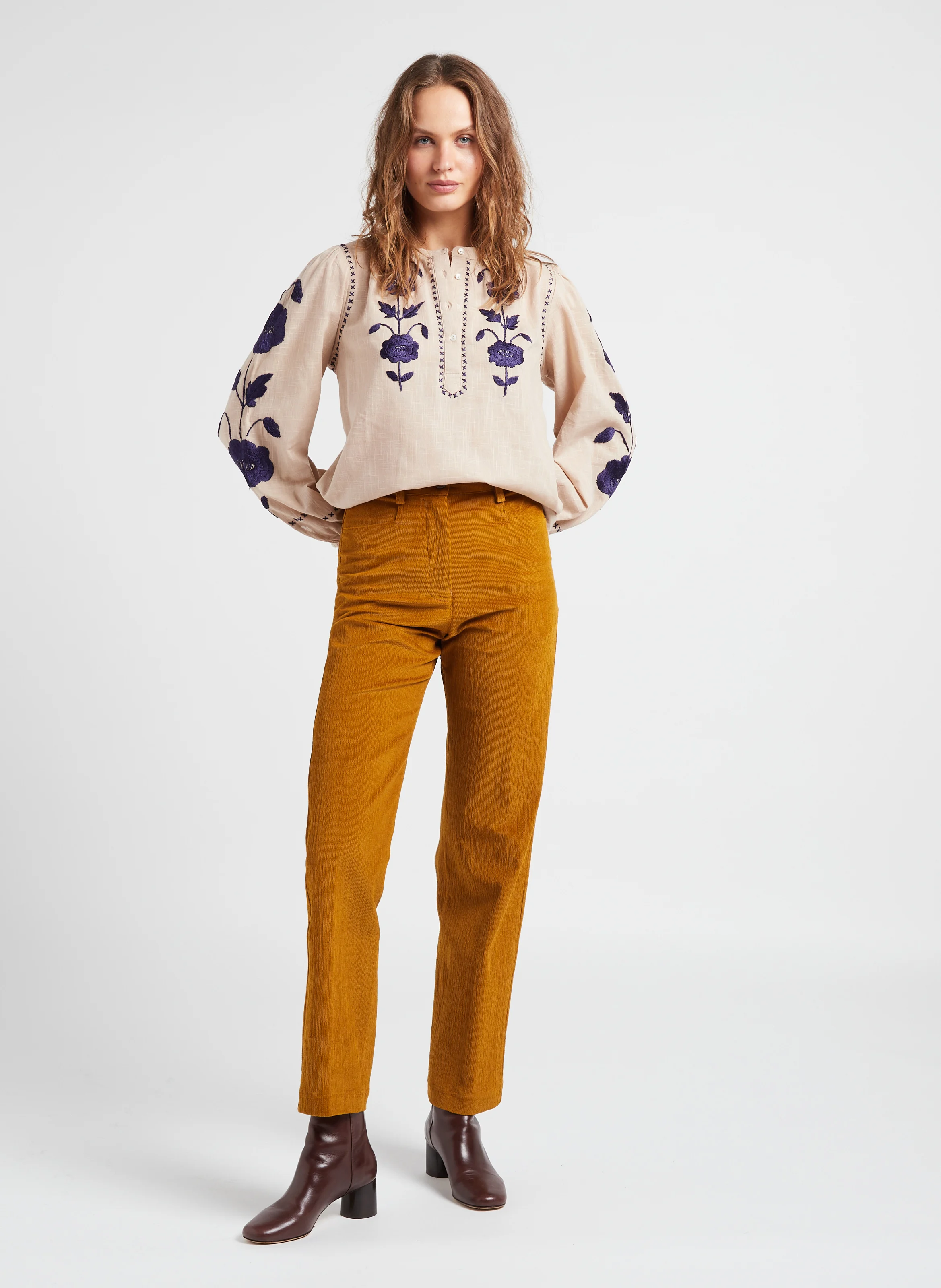 JACQUES - Pantalon droit fines côtes en coton mélangé| Beige