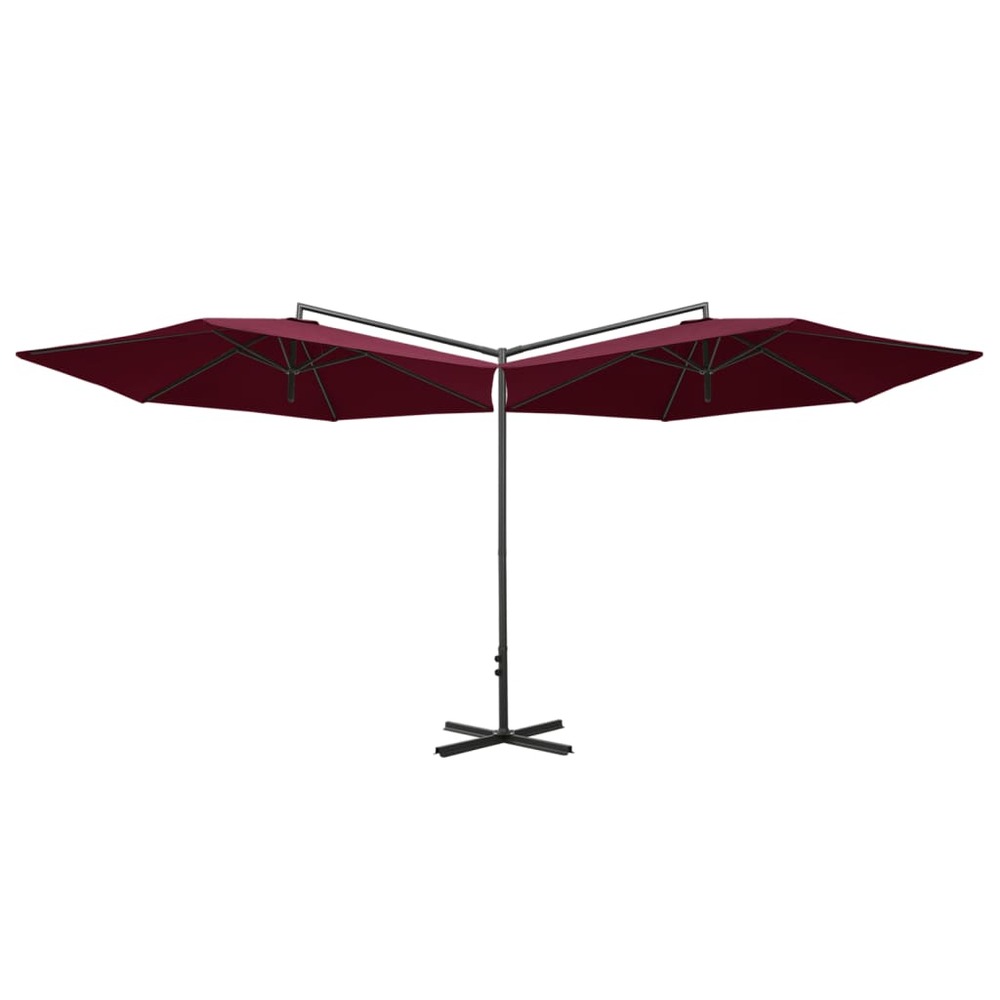 Parasol double avec mât en acier 600 cm rouge bordeaux