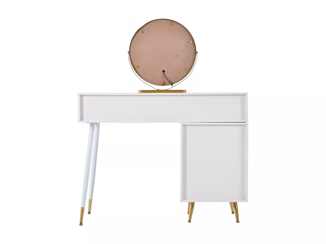 Coiffeuse avec miroir et éclairage LED - 2 tiroirs et une armoire amovible - Blanc (tabouret non inclus)