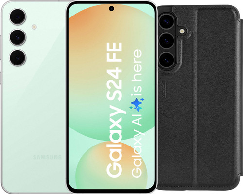 Samsung Galaxy S24 FE 256GB Groen 5G + BlueBuilt Book Case Leer Zwart
