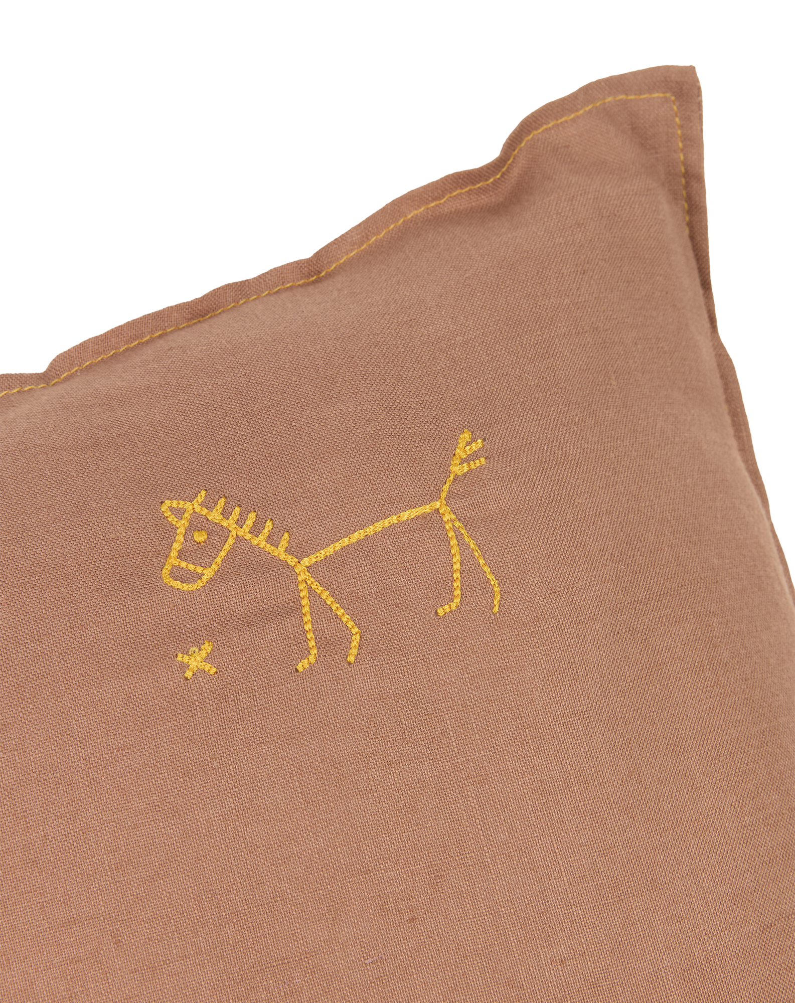 Coussin carré brodé l1n0 en lin français lavé | Marron