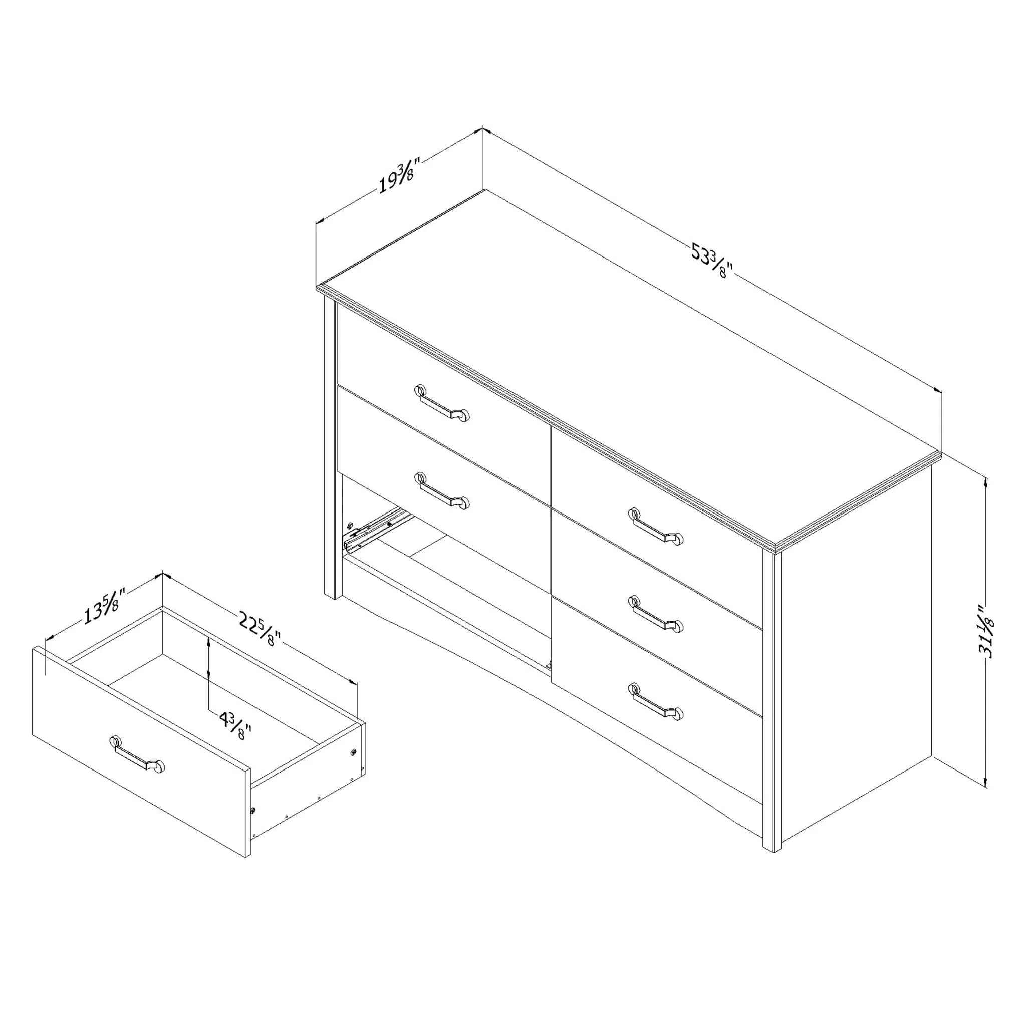 South Shore Commode avec 6 Tiroirs - Helson Pin bord de mer