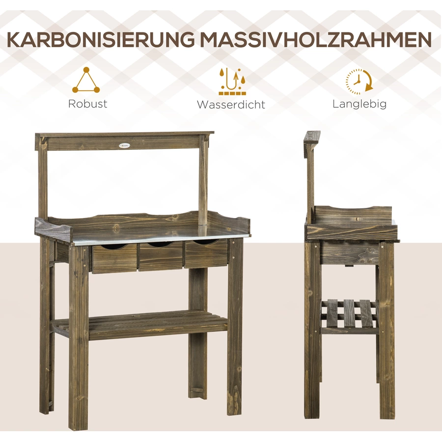 Outsunny Pflanztisch mit Schubladen braun