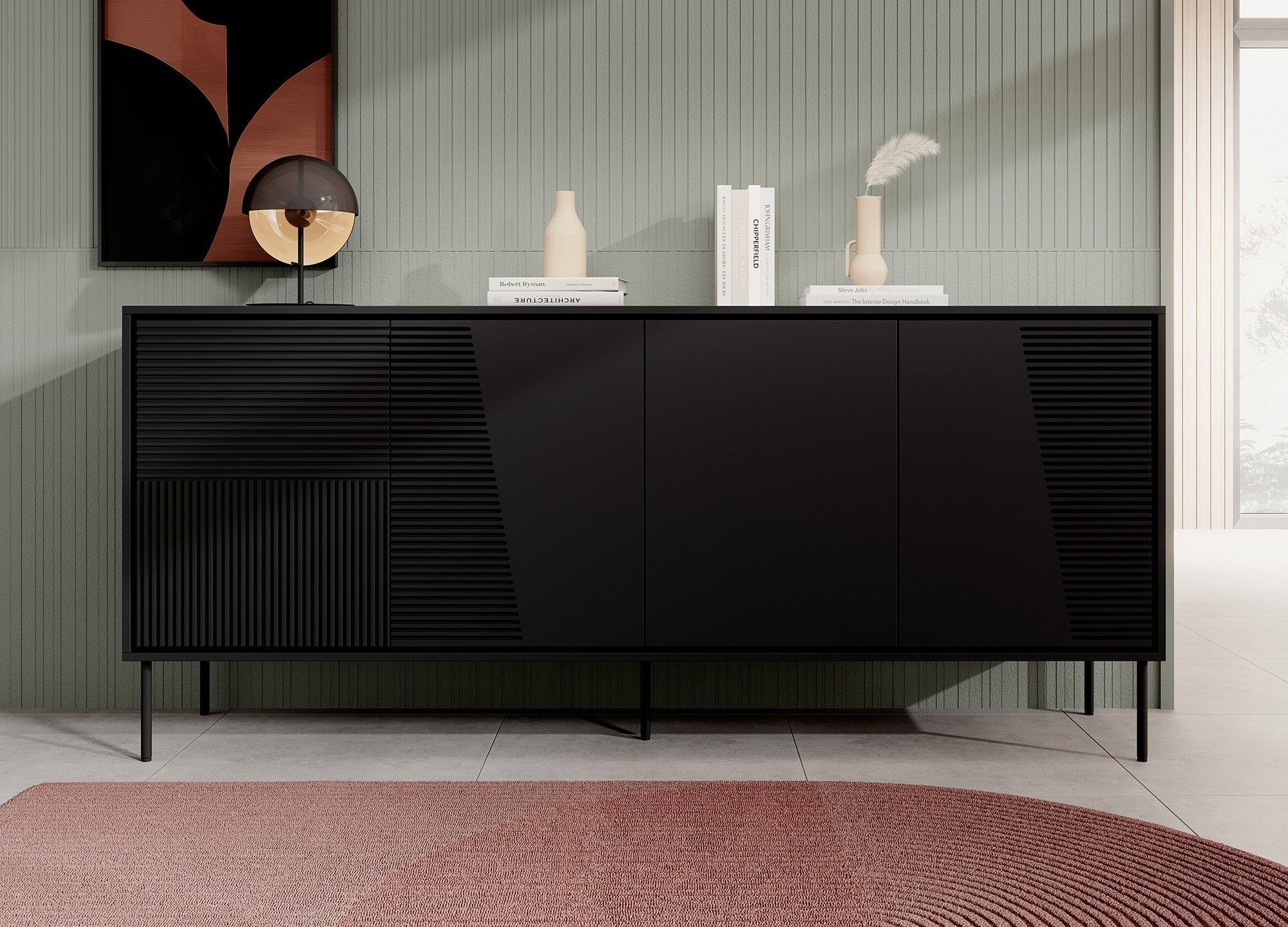 Meubella - Dressoir Blanes - Mat zwart - 200 cm