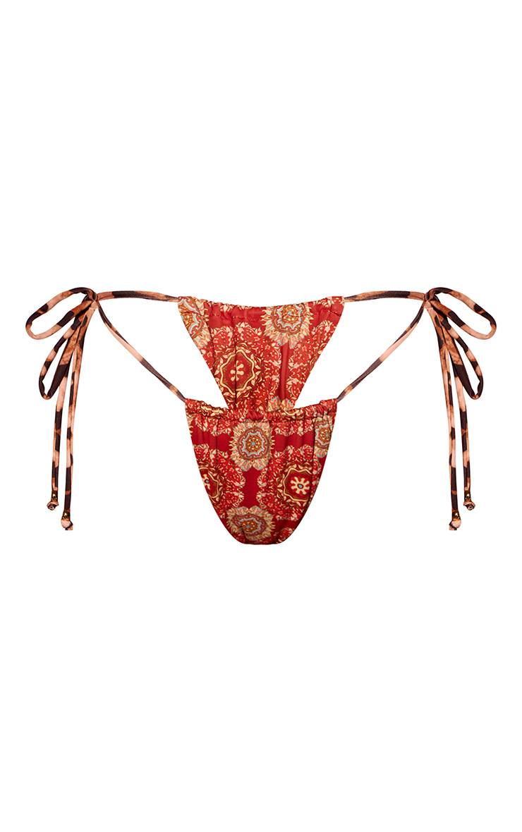 Rouille Bas De Bikini À Imprimé Paisley Avec Liens Sur Les Côtés