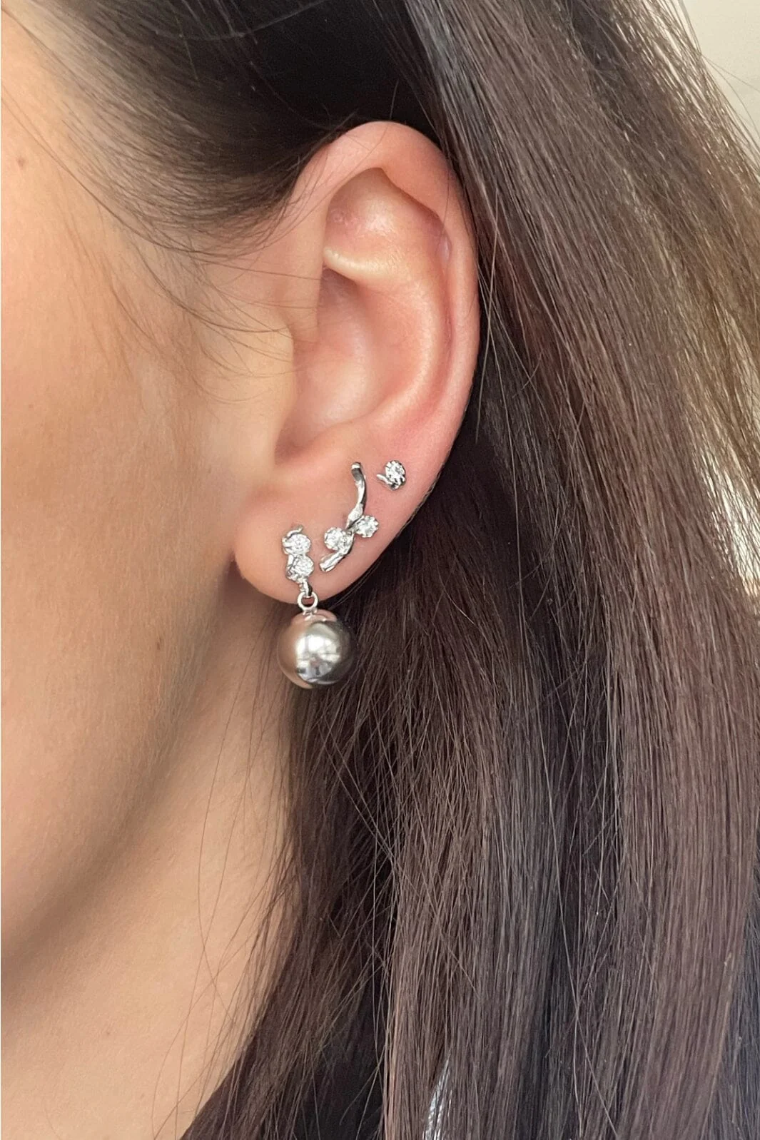 Stine A Flow Earring With Two Stones Silver