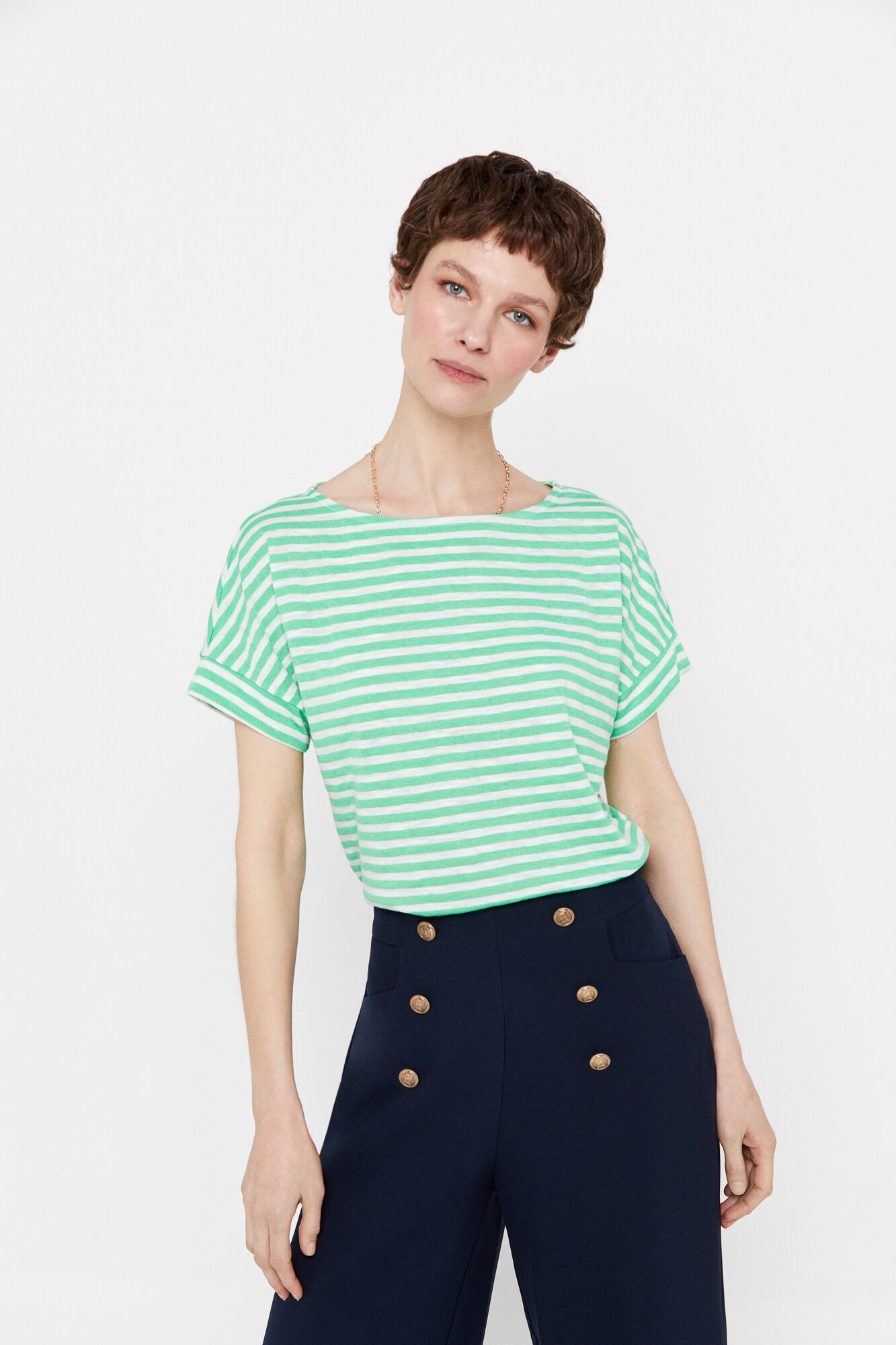 Camiseta Pico Rayas - Verde