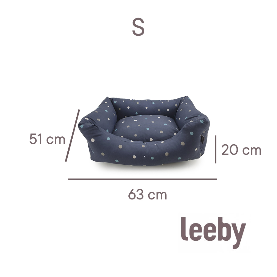 Cama para cães Leeby com capa removível, azul e com bolinhas.