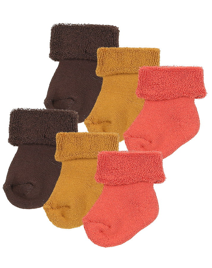 Erstlings-Socken UNI mit Frottee 6er-Pack in toffee/braun