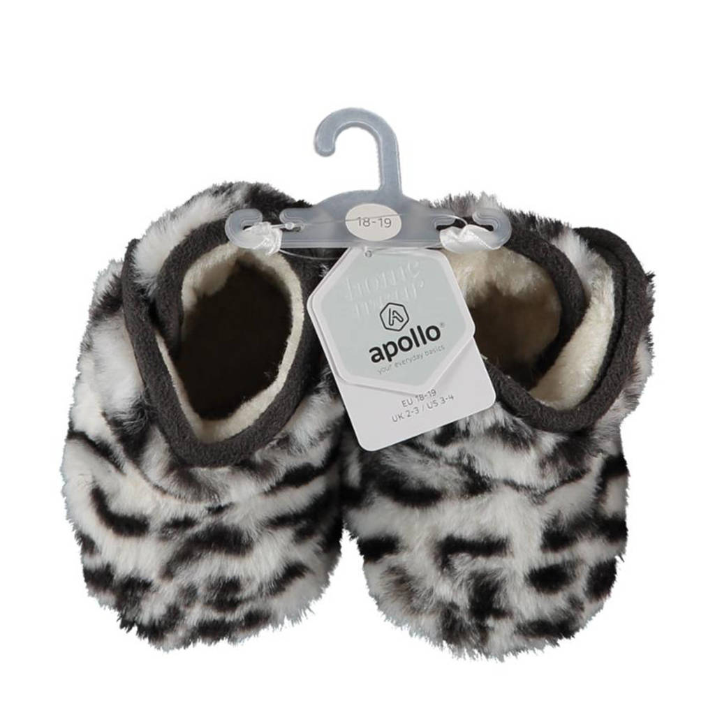 Apollo slofjes met imitatiebont beige/zwart