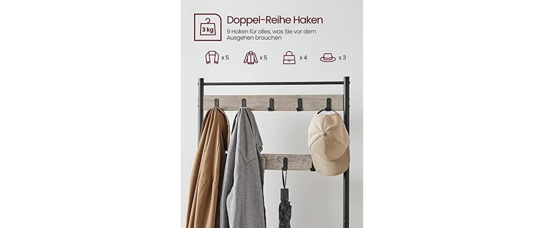 Garderobe 70 x 175 x 32 cm, Braun/SchwarzKleiderständer