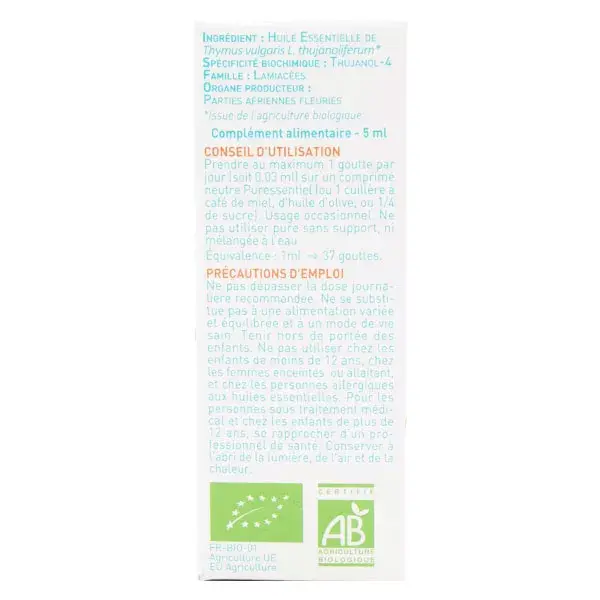 Óleo Essencial de Tomilho Orgânico Puressentiel com Tujanol 5ml