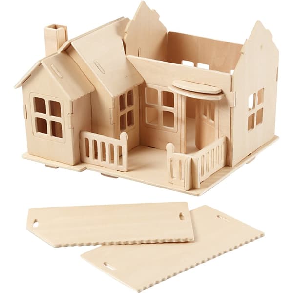 3D Konstruksjonsfigur, Hus med terrasse, str. 19x17,5x15, 1 stk.