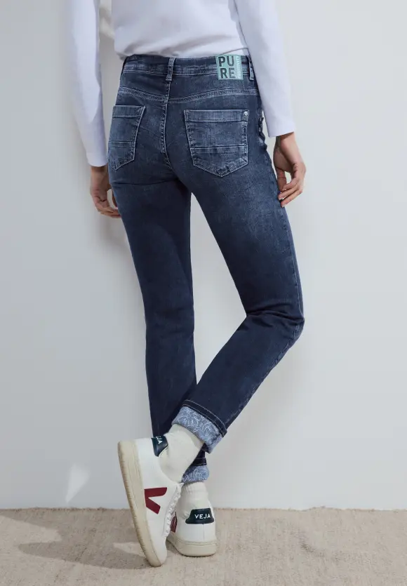 Turn-Up Slim Fit Jeans - Dark blue wash