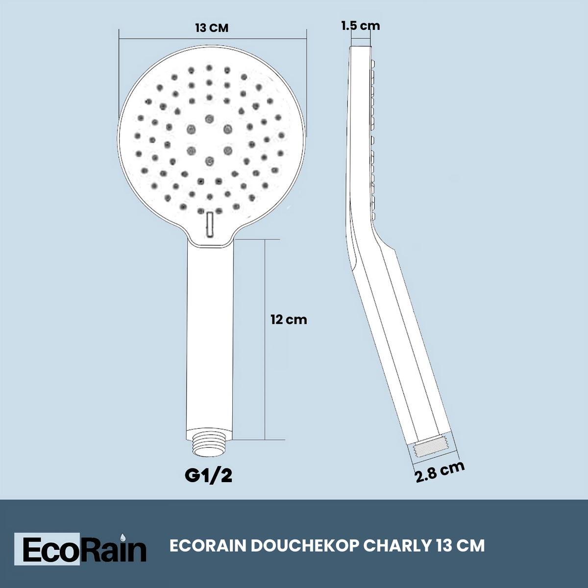 EcoRain Charly Waterbesparende Doucheset met 13 cm Handdouche zonder Thermostaatmengkraan, Zwart - 50% Waterbesparende Doucheset - Universeel - RVS Regendoucheset - Antikalk Douchekop