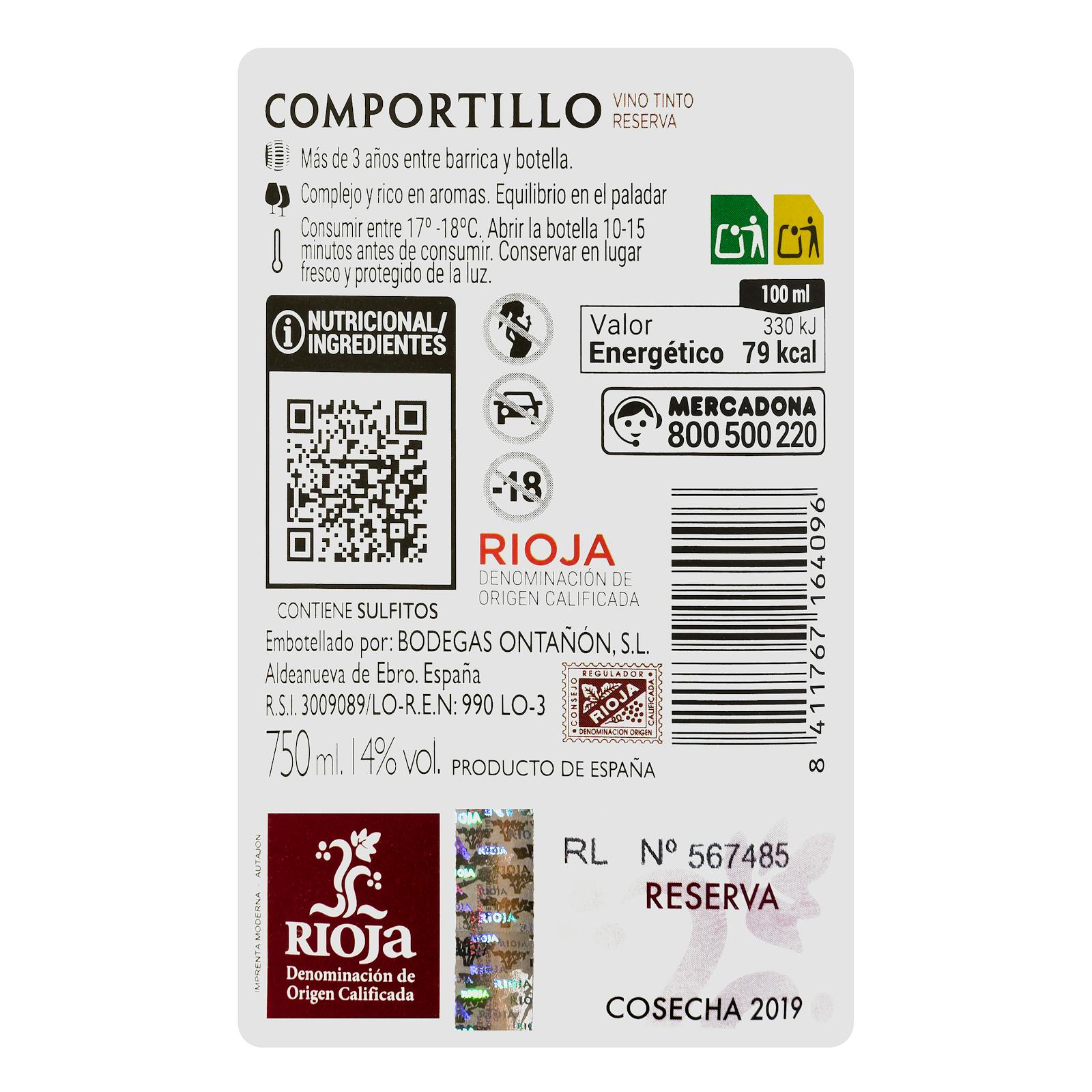 Vin rouge DO Rioja Comportillo Reserva