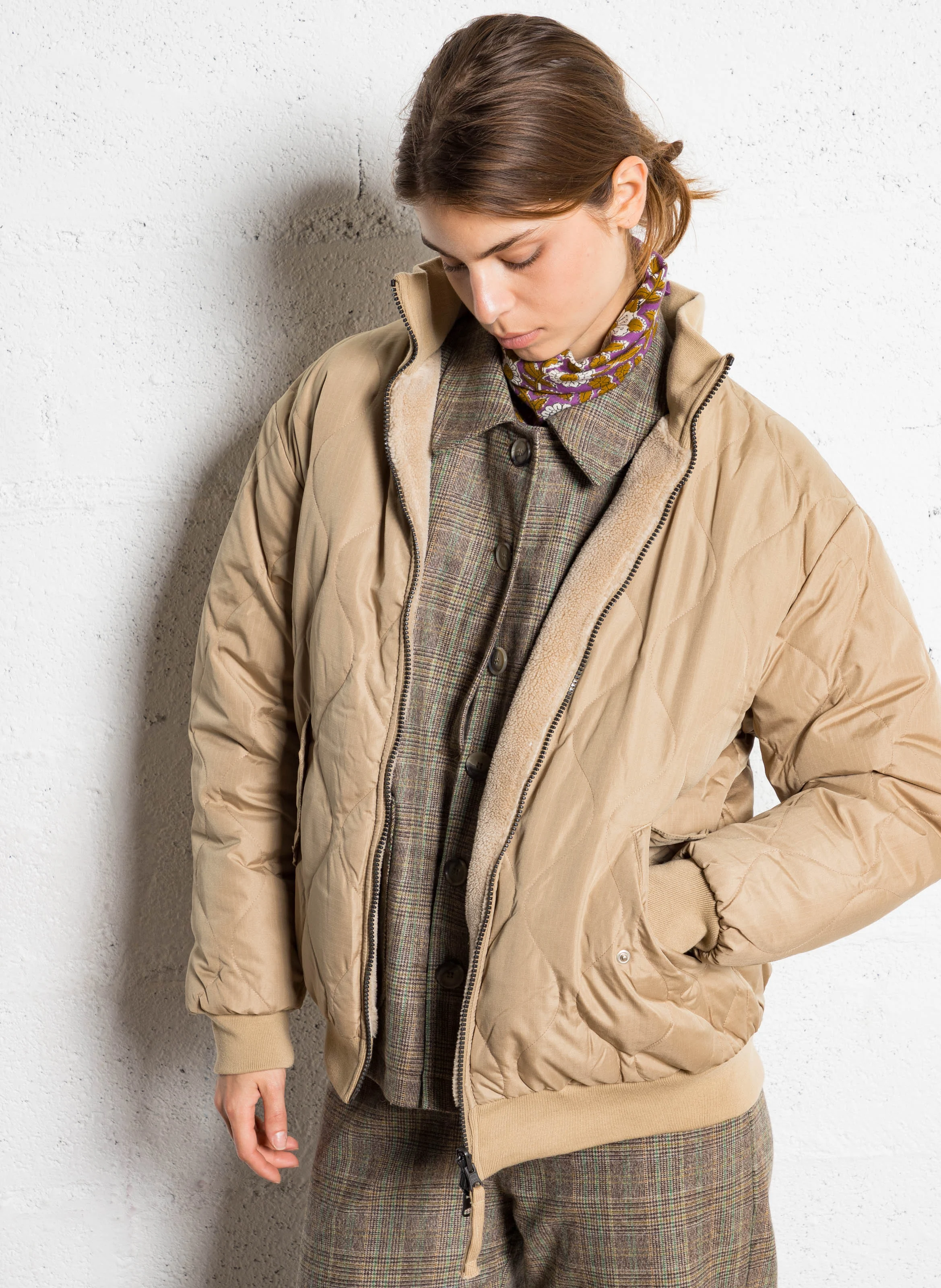 Veste droite réversible col montant | Beige