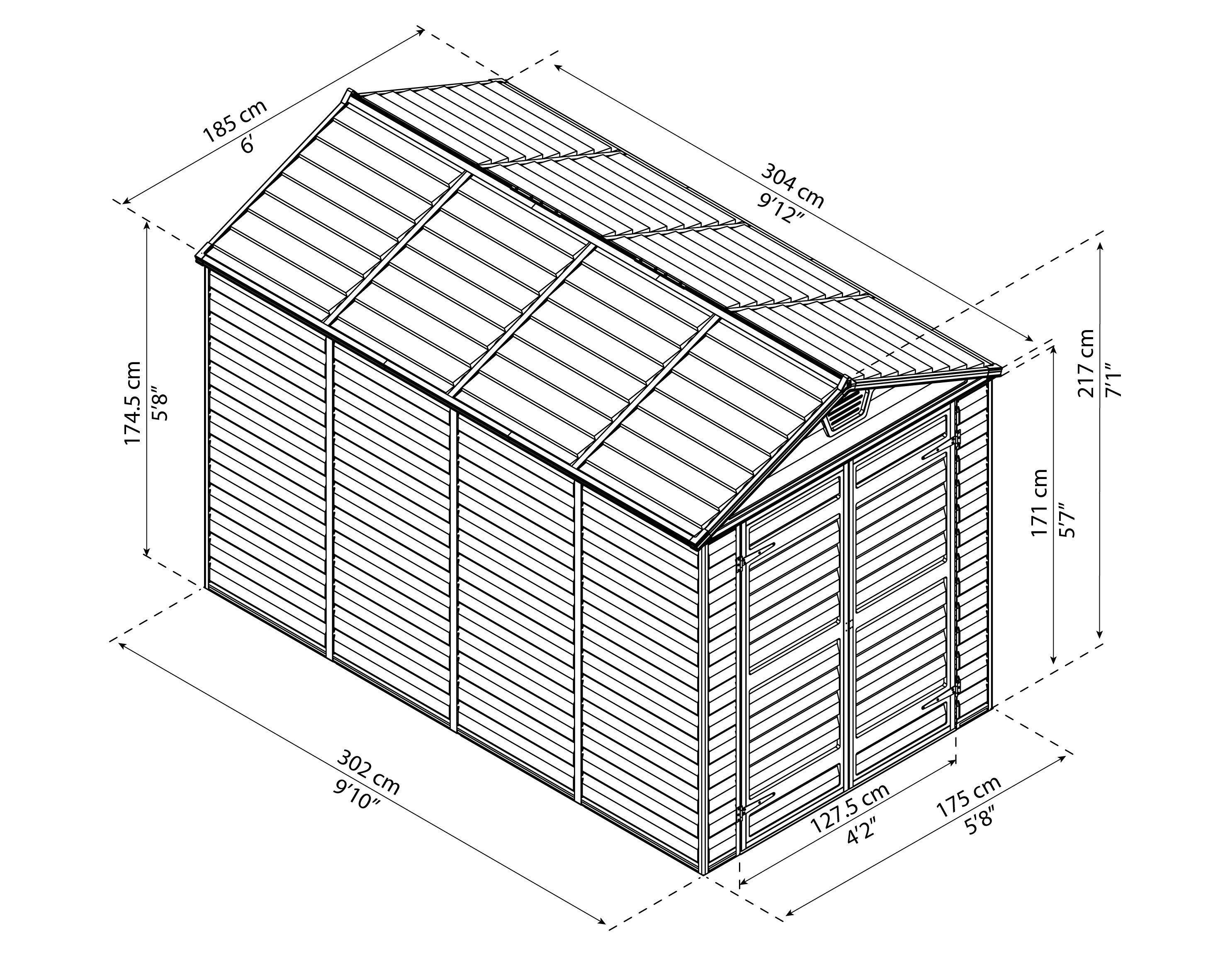 Palram Geräteschuppen SKYLIGHT grau/anthrazit + 2 x Regal ca.185x217x305cm BxHxT