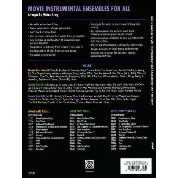 Alfred Music Publishing Movie Quartets for All Tromb.