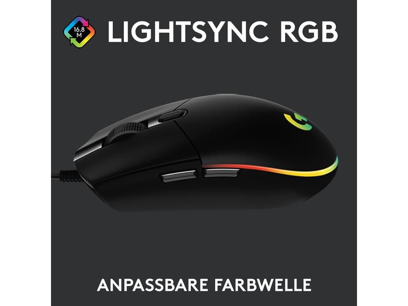 Logitech Gaming-Maus G203 Lightsync Schwarz Reaktionsschnelle und leichte USB-Gamingmaus