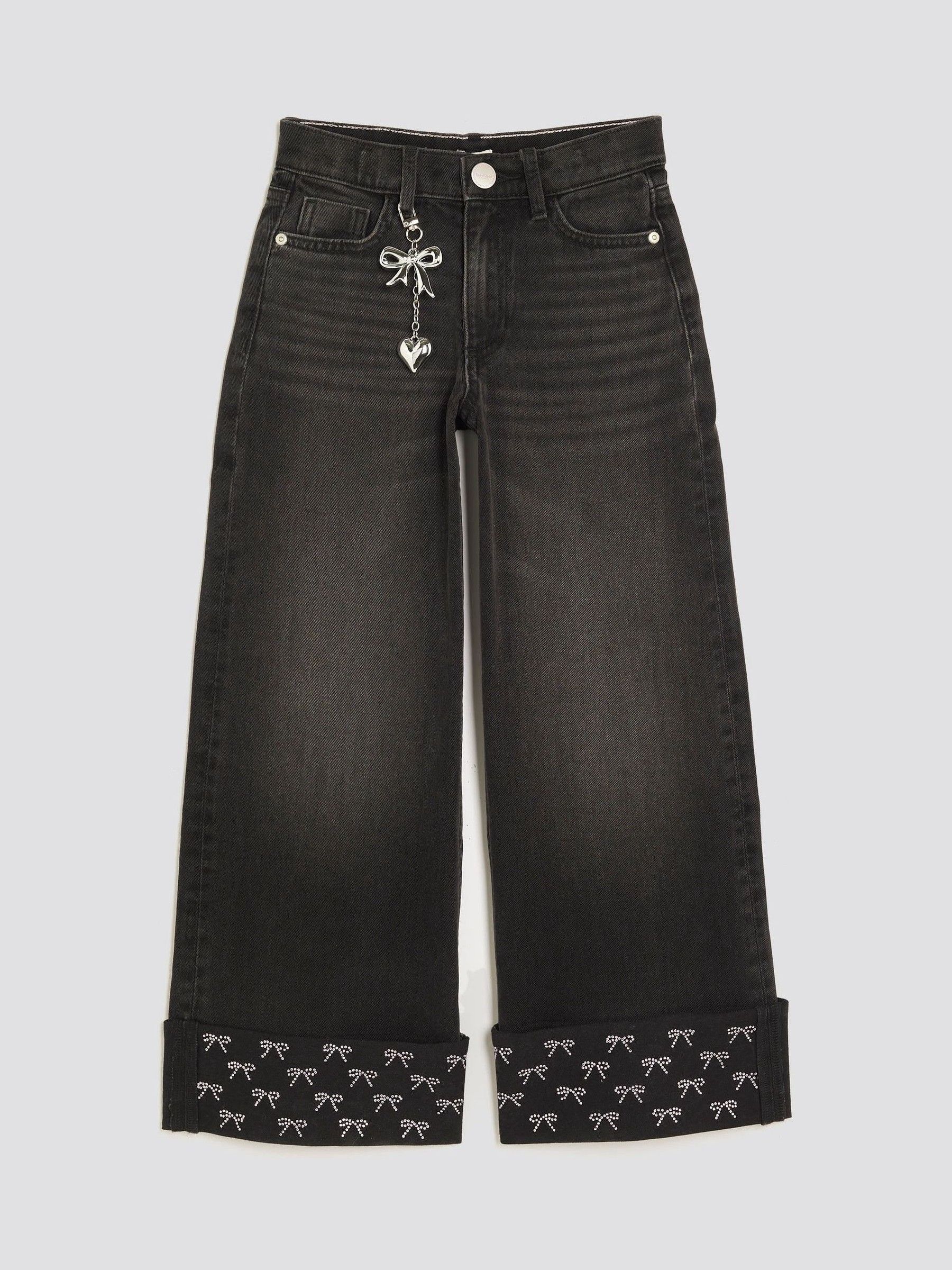 River Island Bow Hem Hotfix Wide Leg Jeans