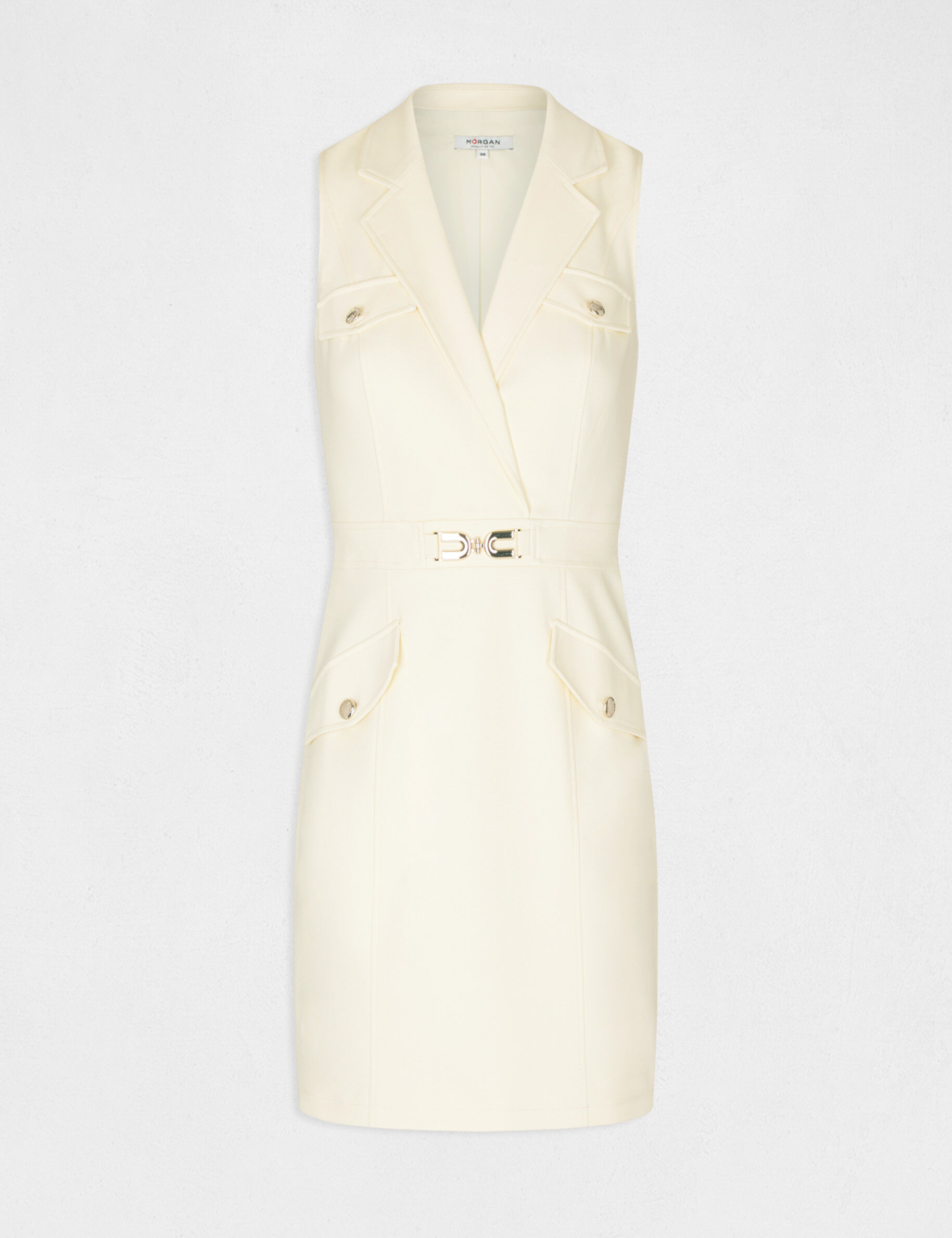 Robe droite avec ornement métallique jaune paille femme - jaune_paille