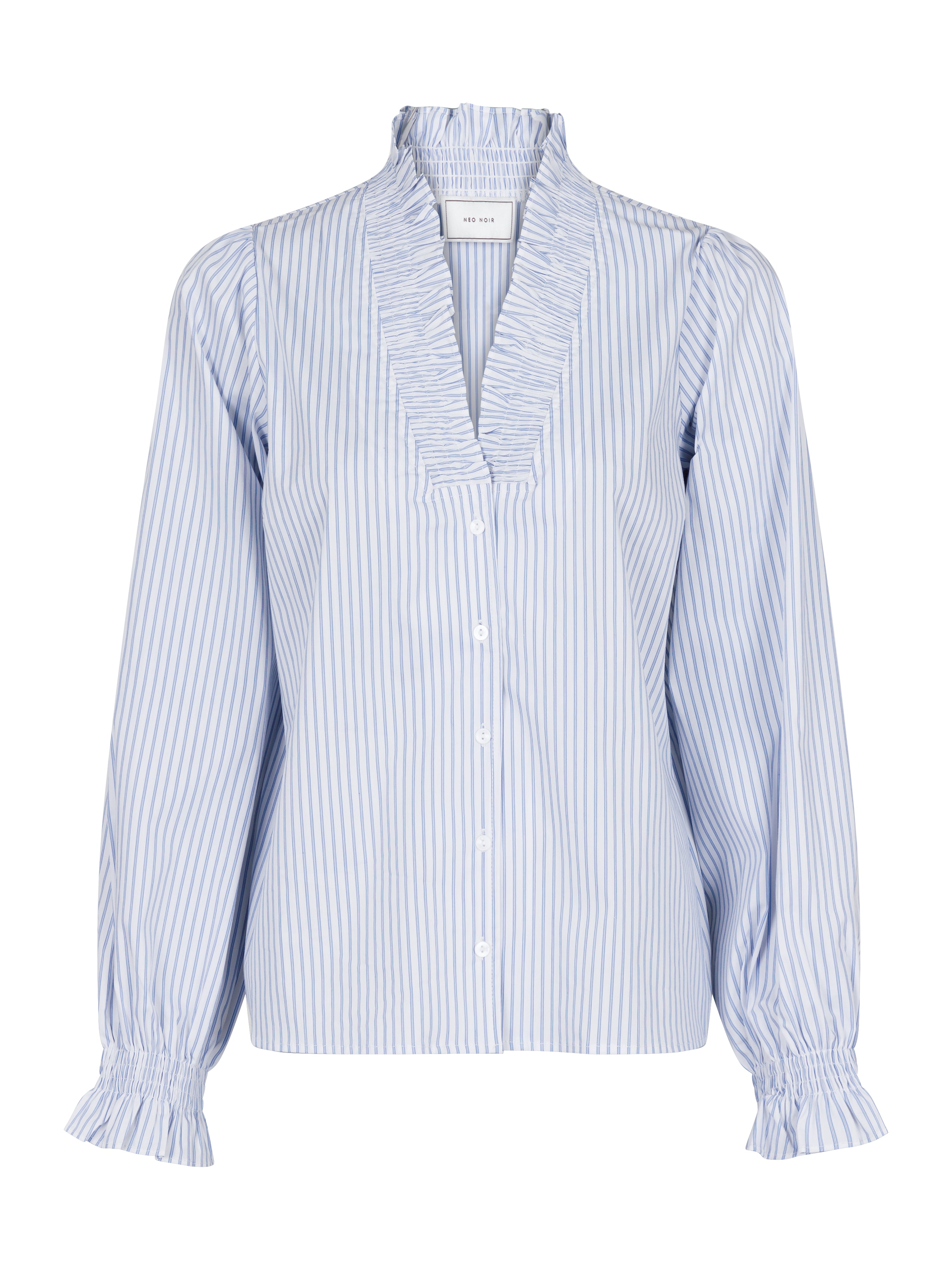 Neo Noir  Brielle Stripe skjorte - White/Light blue