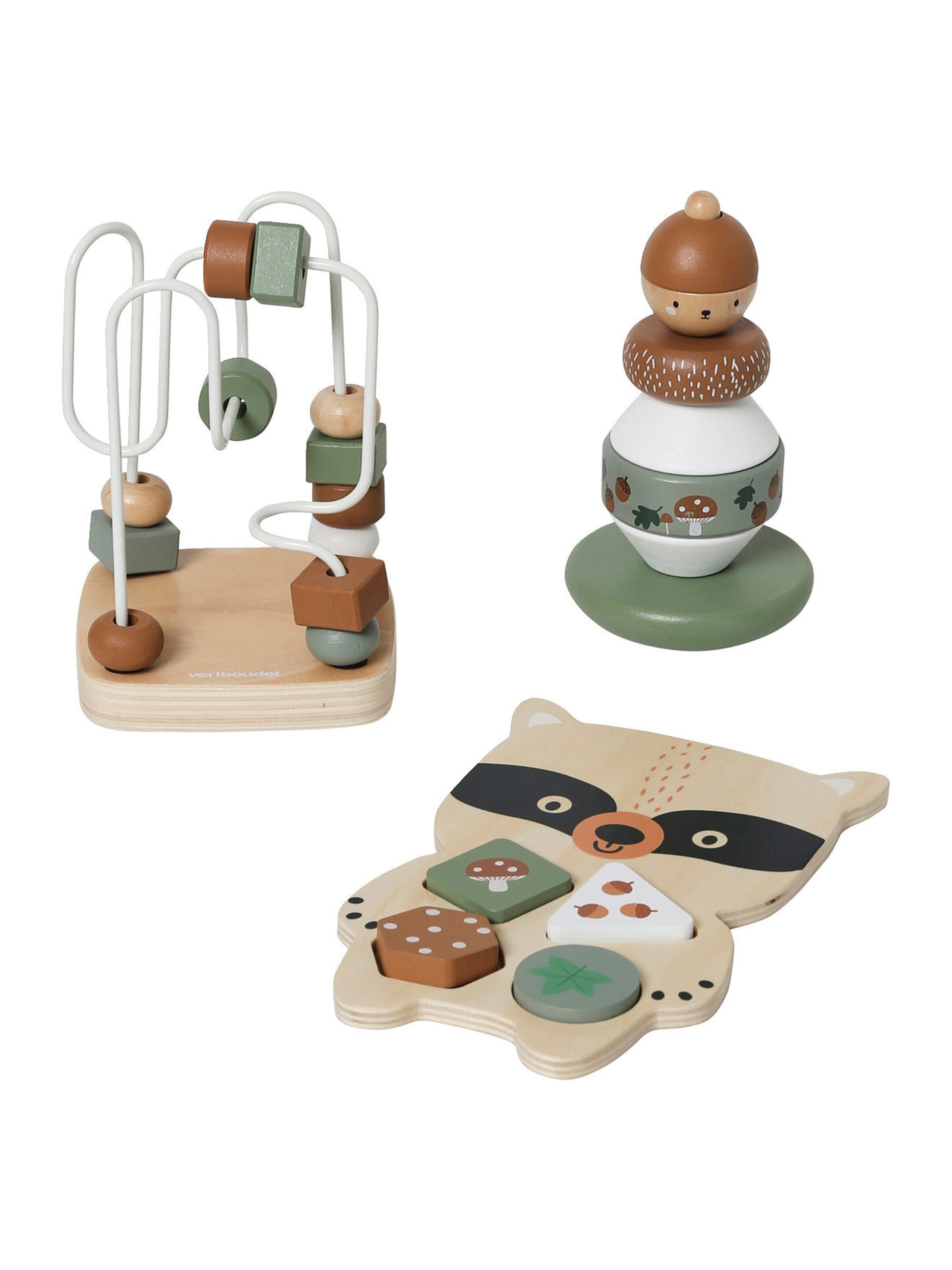 Vertbaudet Baby Lernspielzeug-Set GRÜNER WALD Holz FSC® mehrfarbig/waschbär