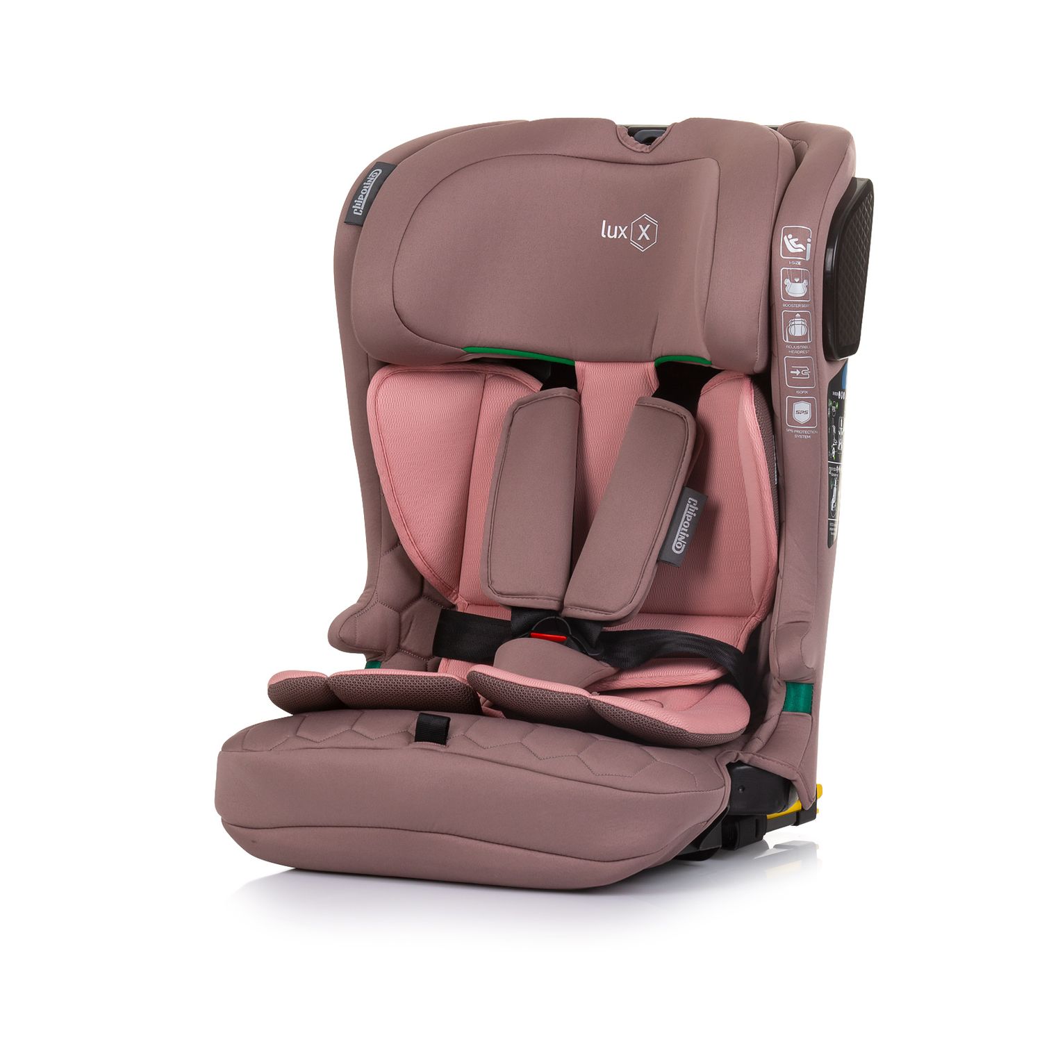 Chipolino Kindersitz i-Size LUX X (76-150cm) Gruppe 1/2/3, Isofix, Top Tether rosa