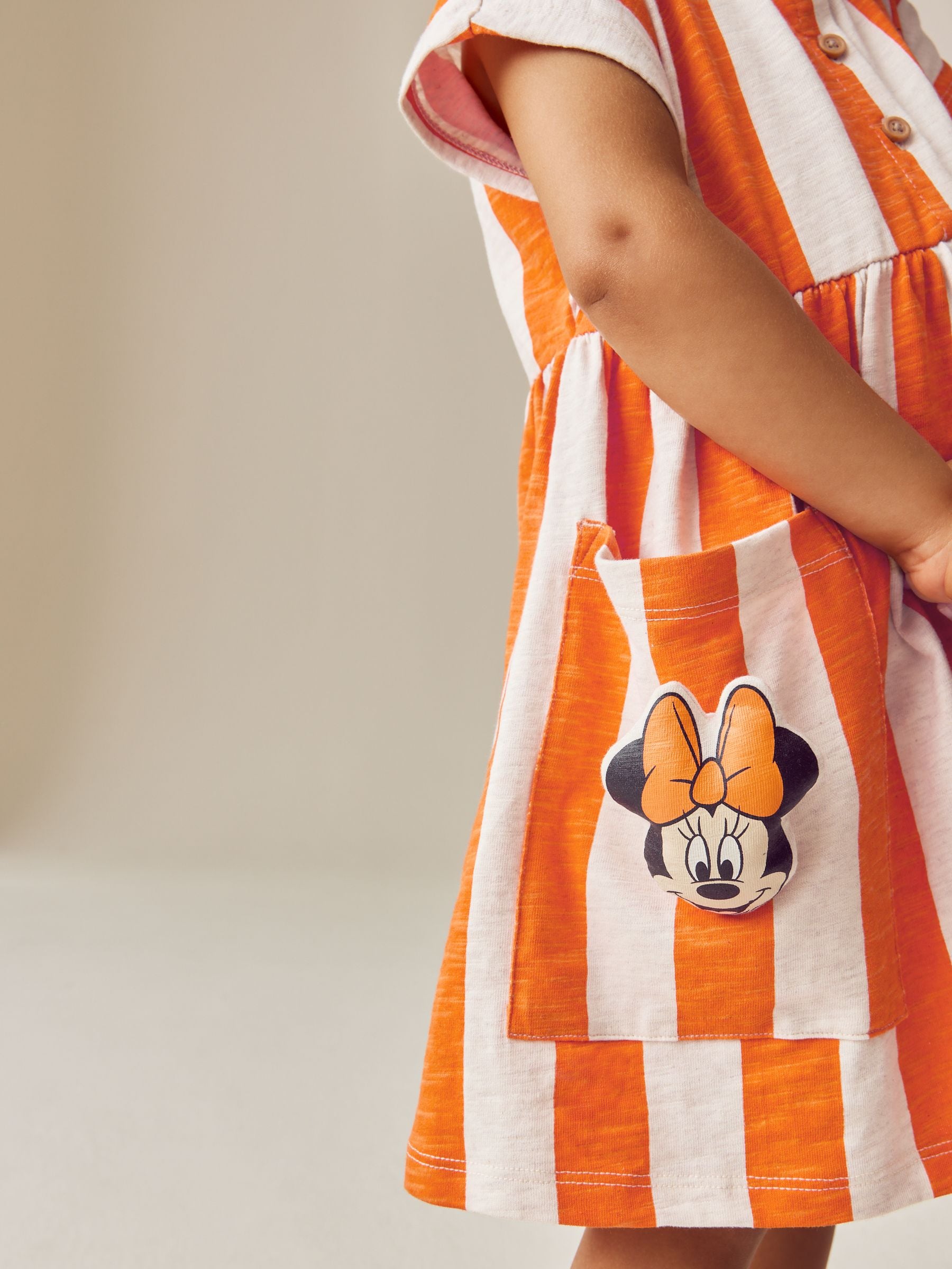 Minnie Mouse Orange Stripe - Jersey jurk met korte mouwen (3 mnd-7 jr)