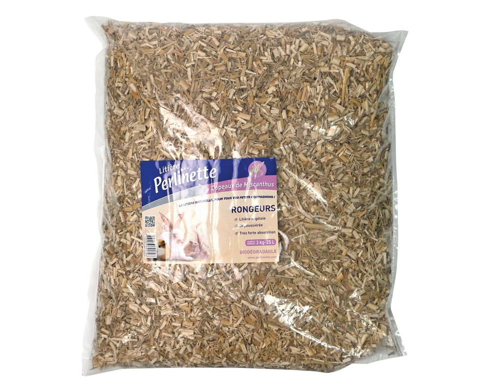 Litière copeaux de miscanthus perlinette 25 litres 3,5 kg • litières rongeurs