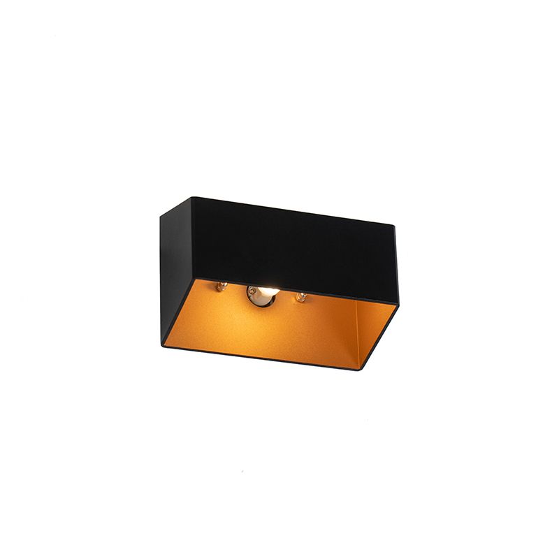 Moderne wandlamp zwart met gouden binnenkant rechthoekig - Alone