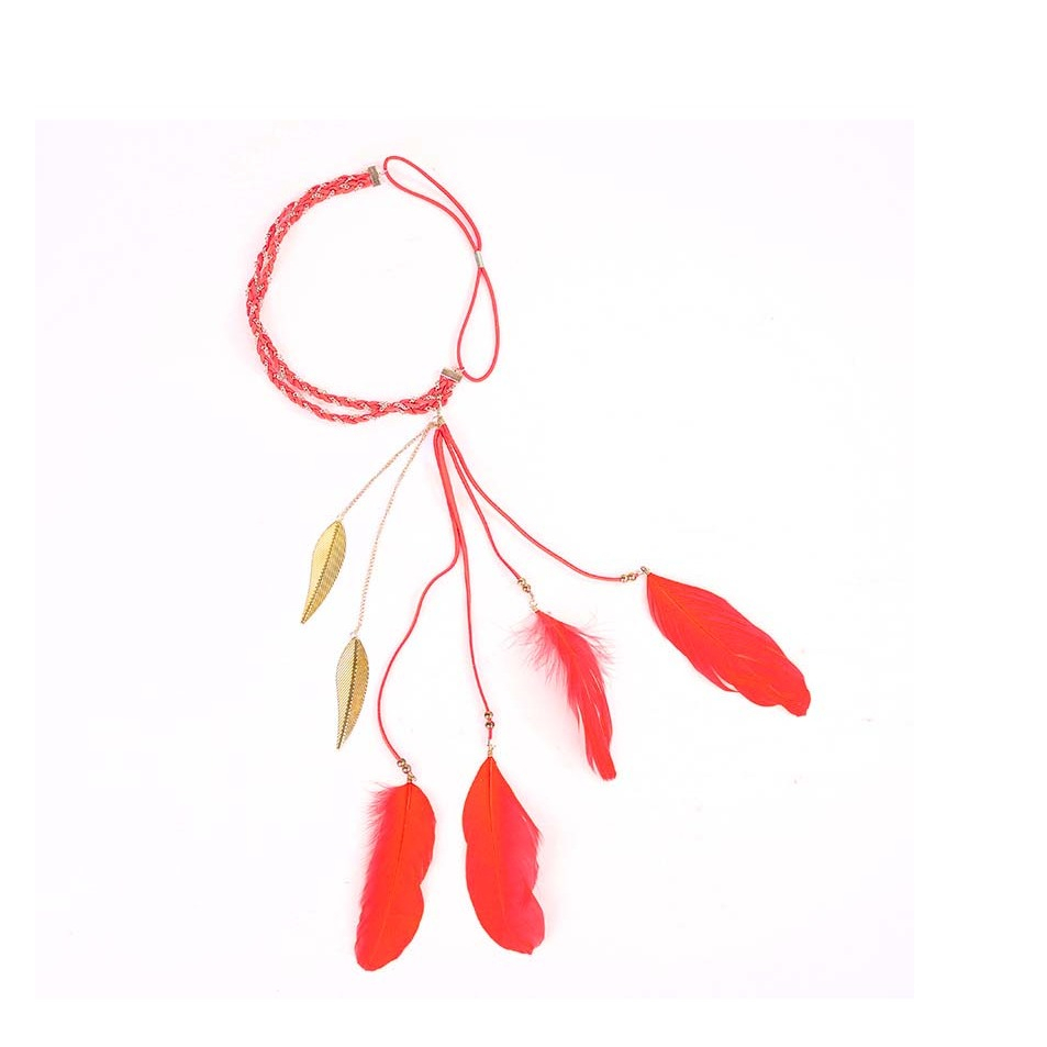 Feder Haarband Fasnachts Indianer Kostüm Zubehör Motto Party Accessoire Halloween Foto Requisite - Rot