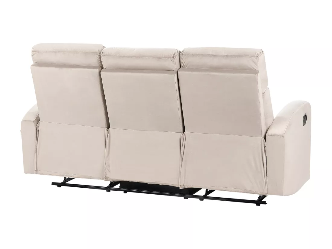 Canapé 3 places inclinable manuellement en velours beige VERDAL