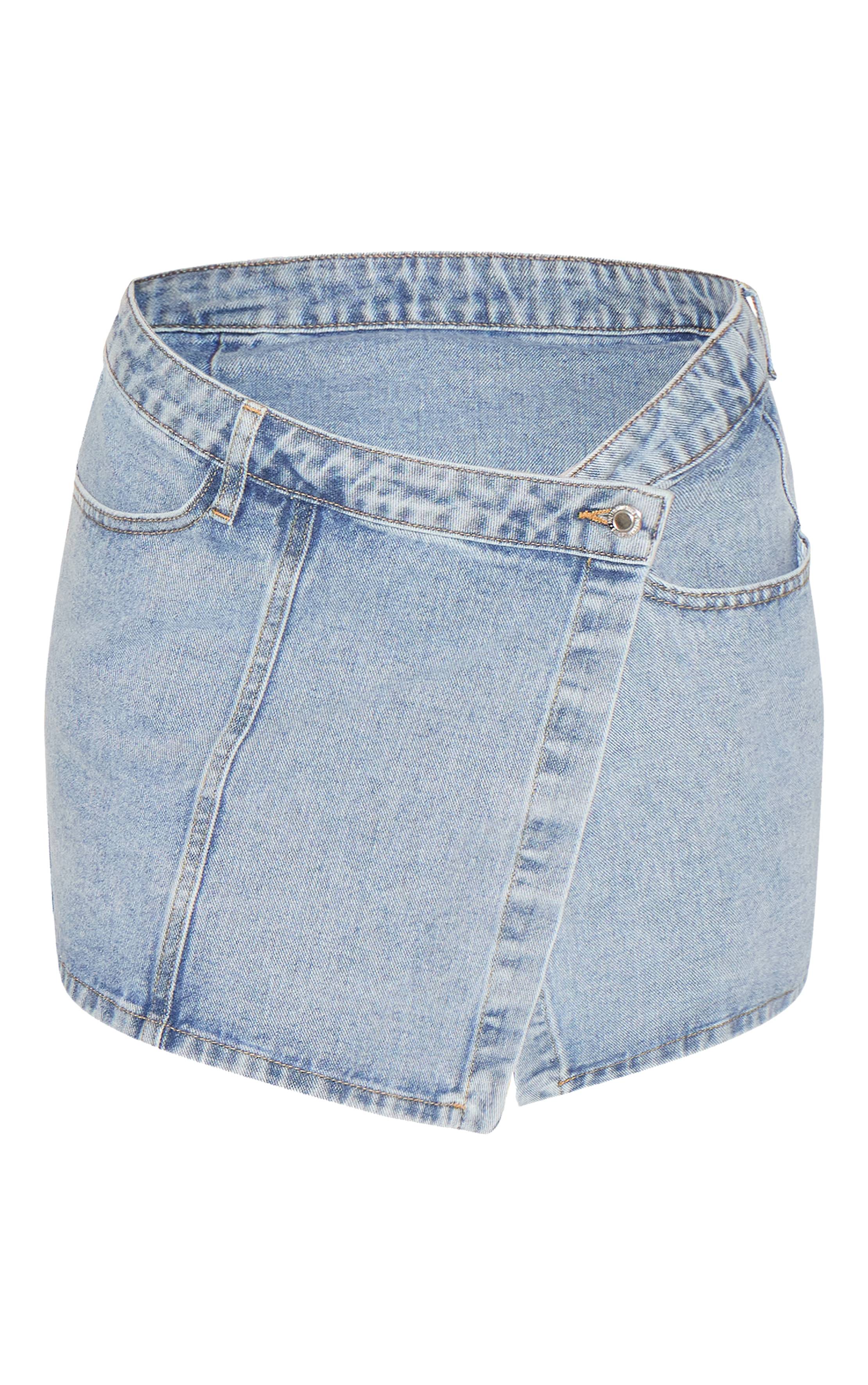 Délavage Vintage Mini Jupe En Jean Asymétrique Tall