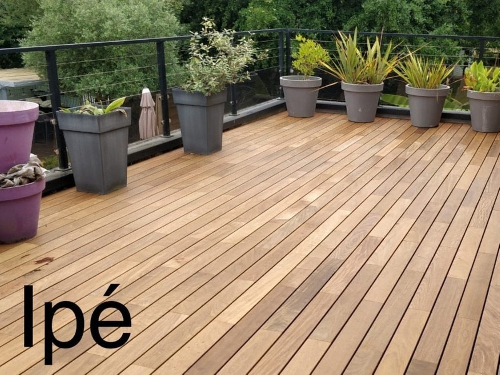Pack complet 25m² lame de terrasse ipe grad clips lx1500mm avec lambourde, flat rail, plot pvc et clé de démontage