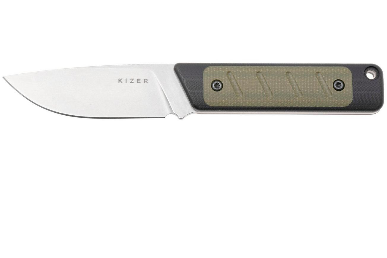 Kizer Smolt 1063A6 Satin 14C28N, Black G10 Green Micarta, vaststaand mes, Jonathan Styles design