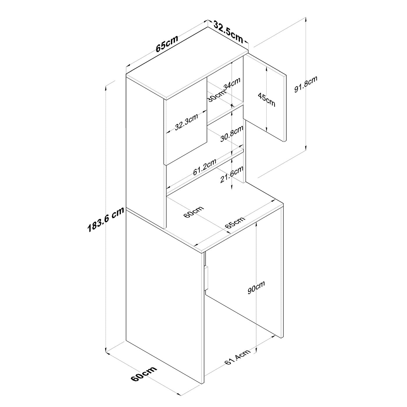 Giga Meubel - Wasmachinekast Wit Hout - 65x60x183,6cm - Kadi