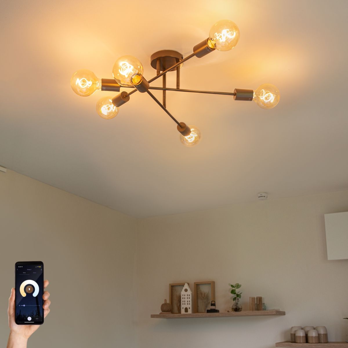 Smart plafondlamp donkerbrons 6-lichts incl. 6 Wifi G95 - Sydney